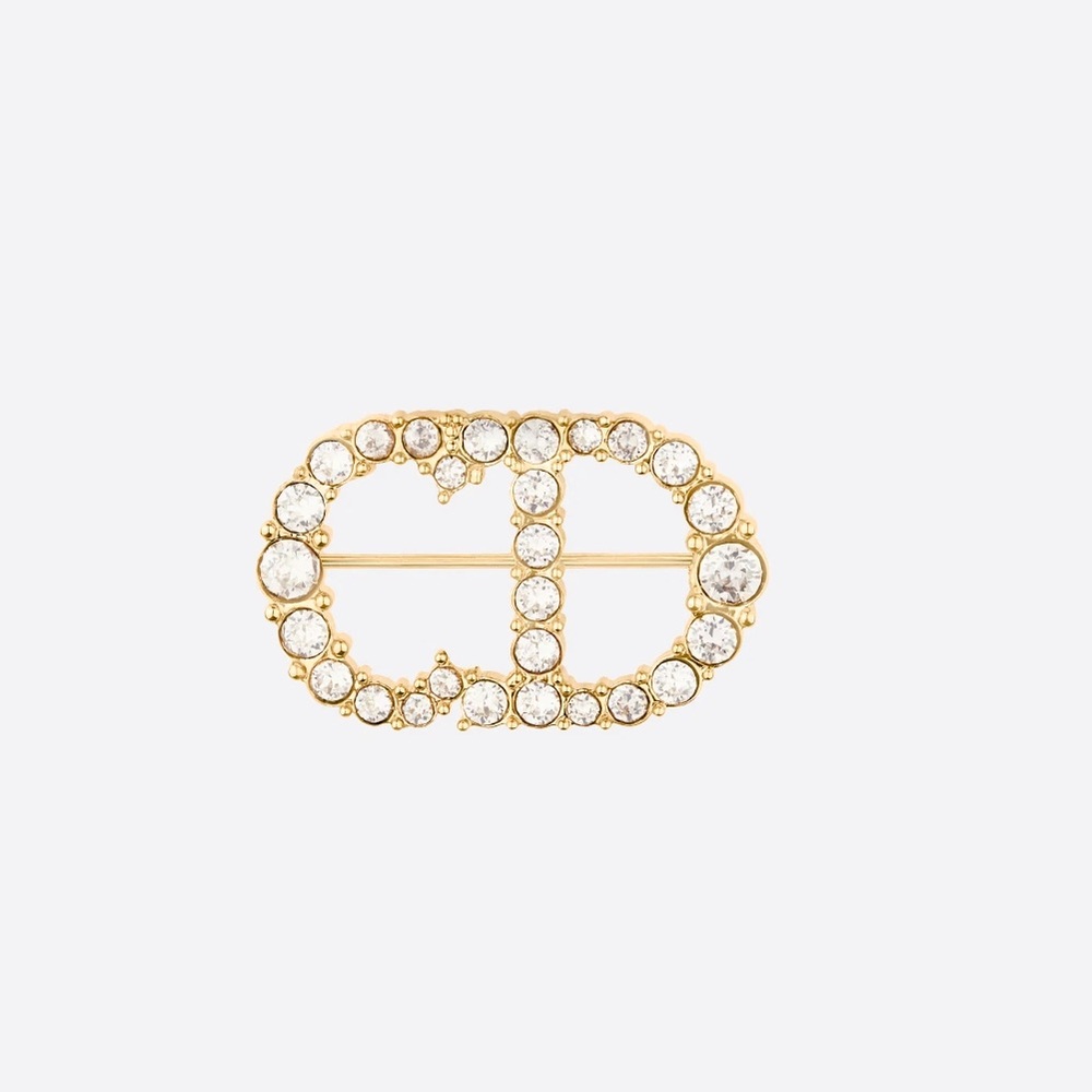 Dior Gold and White Crystal Brooch